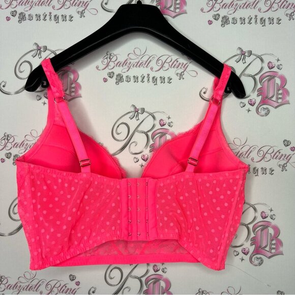 Victoria secret crop tank bra bralette lace neon pink v opening front dotted - Picture 2 of 9